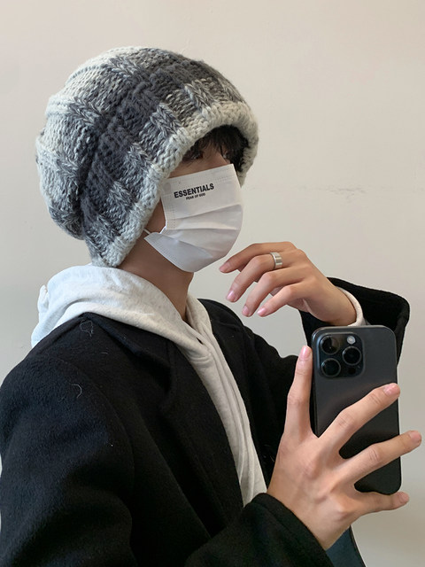 Men's Korean-Style Knitted Hat, Sichuan Western-Style Woolen Hat, Winter Mountaineering Hat for Large Head Circumference, Makes Face Look Smaller, Warm Travel Cold Hat