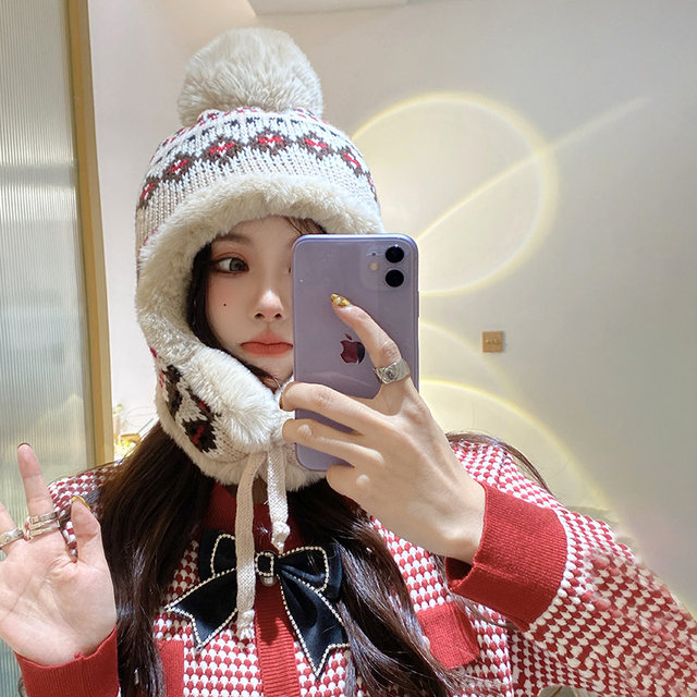 Women's Winter Lei Feng Hat, Korean Style, Cute, Northeast Winter Skiing, Windproof, Cold-Resistant, Warm, Thickened, Ear-Protecting, Ethnic Style