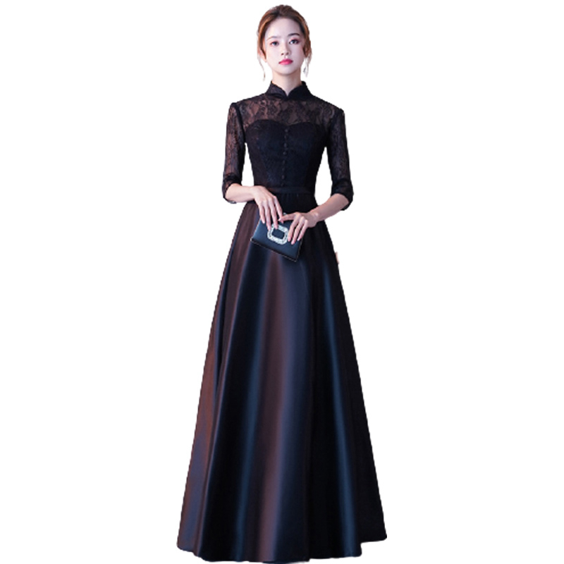 Long sexy black evening dress, Chinese style, long sleeve Long sexy black evening dress, Chinese style, long sleeve