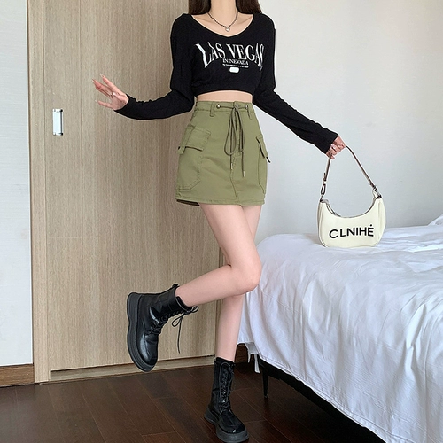 Зеленая униформа медсестры, ремень, демисезонная джинсовая юбка, поясная сумка, мини-юбка