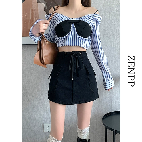 Зеленая униформа медсестры, ремень, демисезонная джинсовая юбка, поясная сумка, мини-юбка