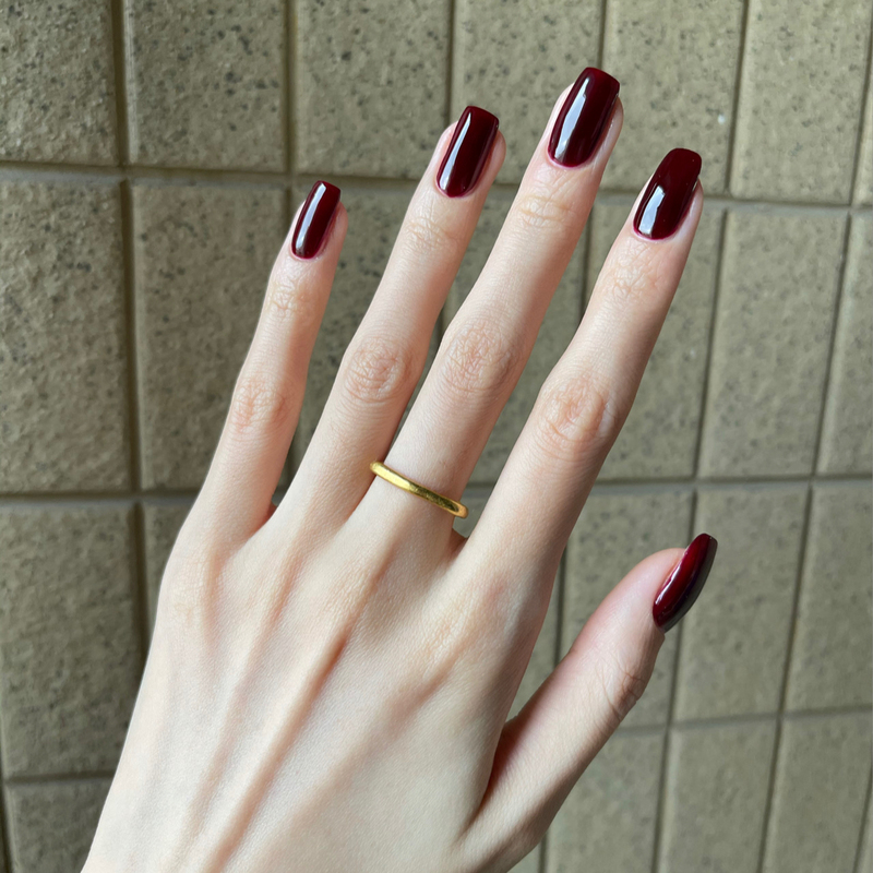 Wearable Nails, Medium-Length Square Minimalist Style, Brightening Solid Color Burgundy, Bride, Student, Simple Single-Color Fake Nail Patches