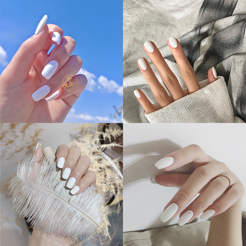 Wearable Nails Solid White Glossy Matte Short and Medium Length Nail Patches Square Head Fake Nails Finished Product for Pregnant Women