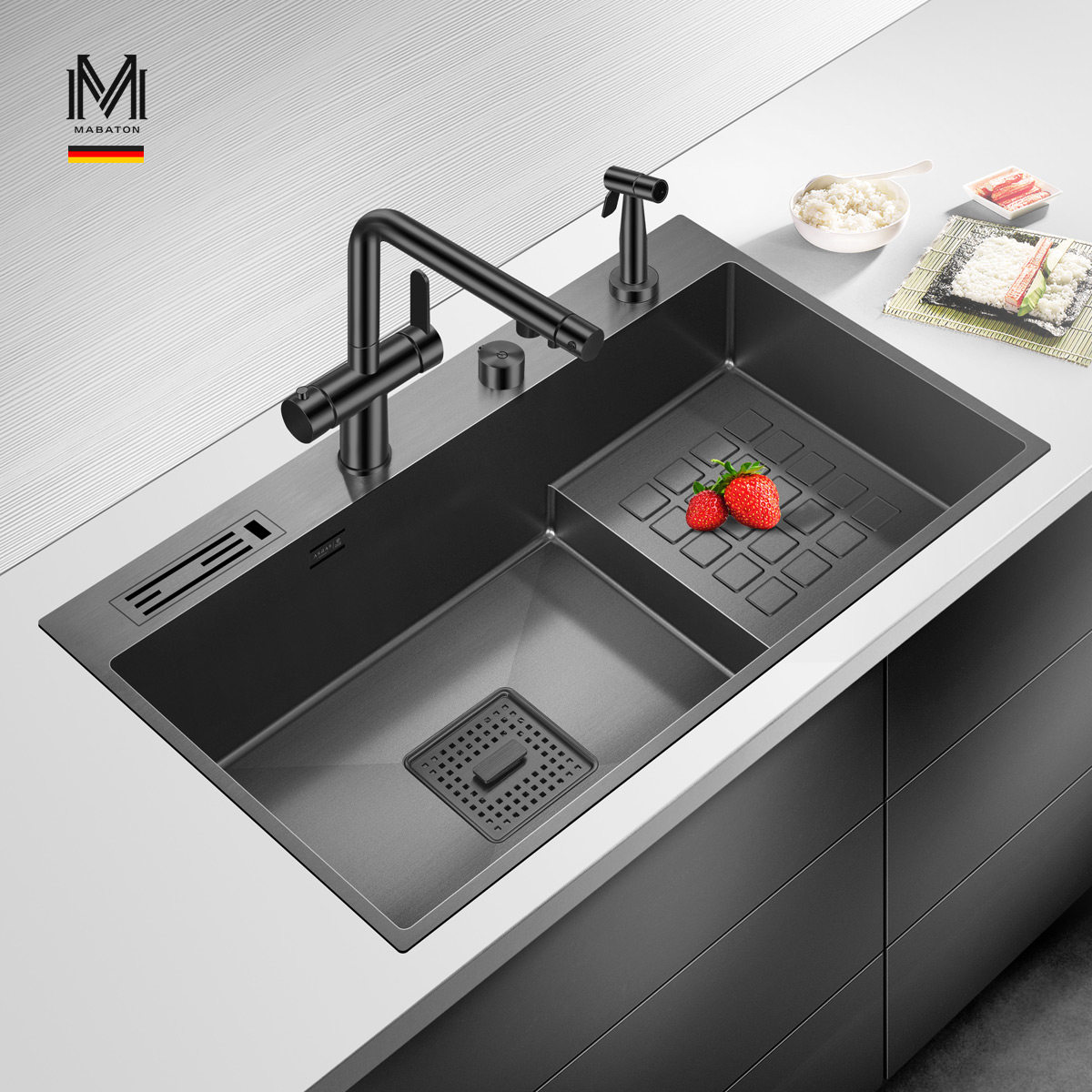 MABATON manpatton nano Black Diamond stainless steel kitchen step sink sink large single trough wash dish