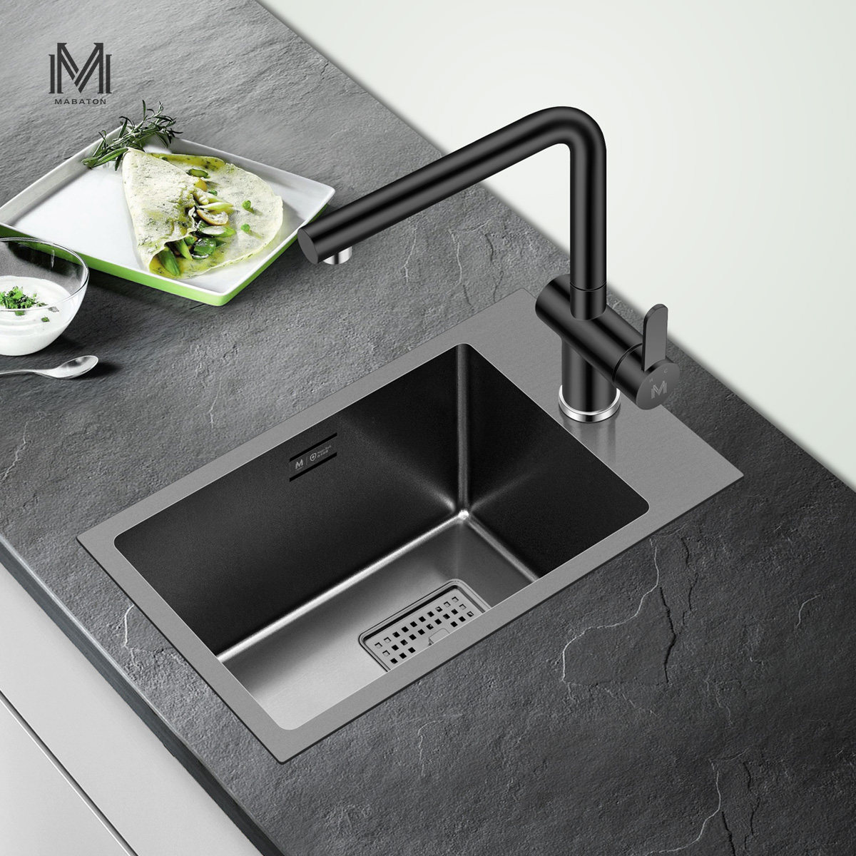 MABATON MABATON BLACK NANO STAINLESS STEEL SMALL SINGLE SINK KITCHEN PANTY BAR BALCONY SMALL SINK