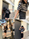 Hello Canon Polo Collar Short Color-Block Striped T-Shirt 2024 New Niche Design Short-Sleeve Top for Women Summer