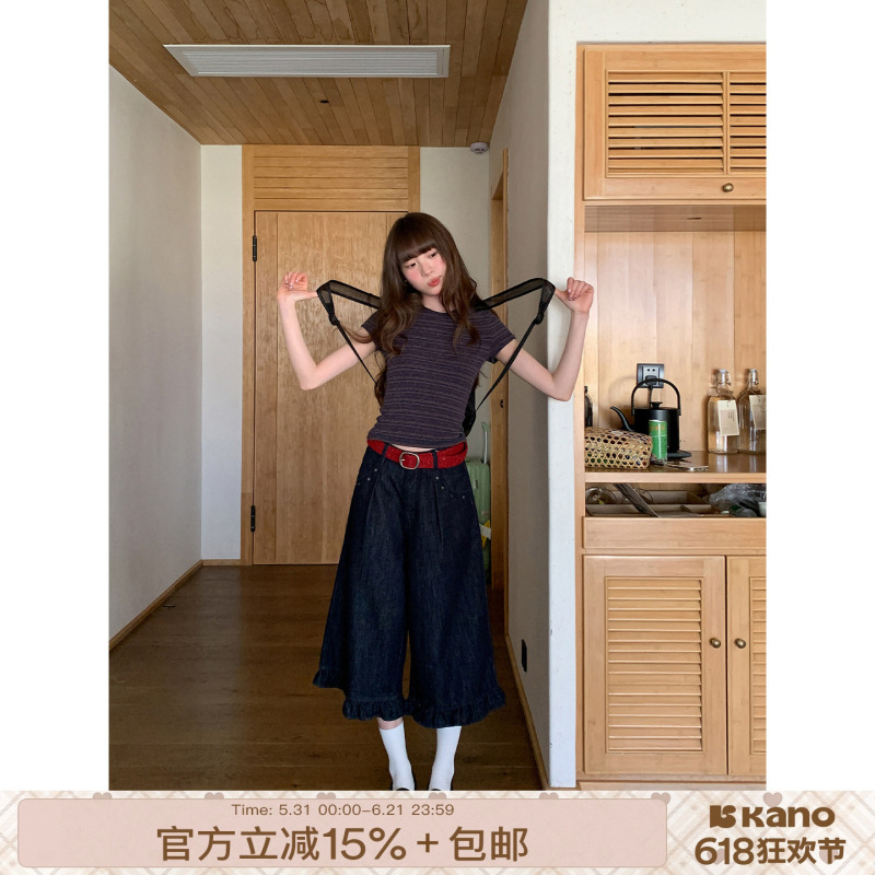 Hello Kanon, Stylish Rivet-Edged Flared Jeans for Women, Summer Vintage Distressed High-Waisted Straight Wide-Leg Pants Hello Kanon, Stylish Rivet-Edged Flared Jeans for Women, Summer Vintage Distressed High-Waisted Straight Wide-Leg Pants