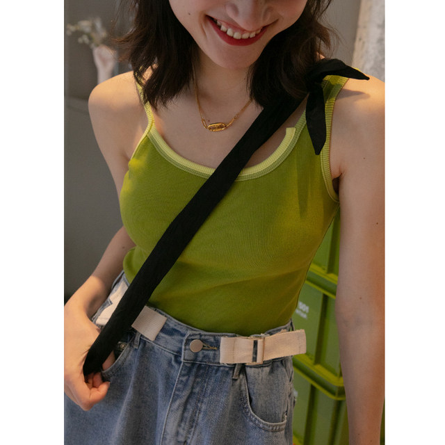 Hello Canon Summer New Style 2024 Slim Contrast Color U-neck Small Suspender with Sexy Short Vest Top for Women