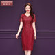 Shanifen 2024 ໃຫມ່ summer lace embroidery ສີແດງ temperament slim ກາງ-length dress plus size ຂອງແມ່ໃສ່