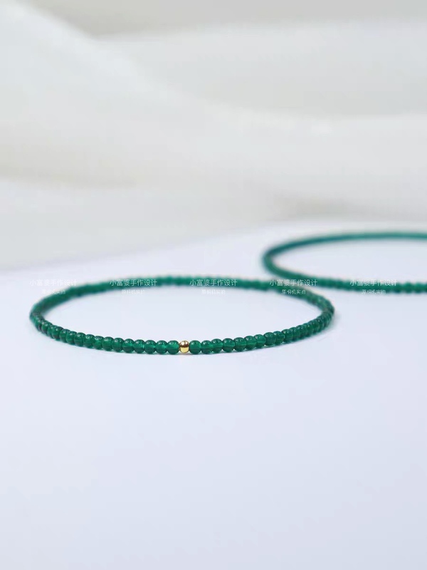 Super Fine Emerald Green Spinel Bracelet 2.5mm Ultra-Thin Dark Green Crystal Bracelet for Women with Fortune Beads, Light Luxury Gift
