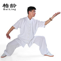 Bai Ling Spring and Summer Tai Chi suit Mens Tai Chi practice suit Summer short-sleeved linen tai chi suit Cotton and linen brocade