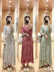 Fairy Story Chunyuan F Home 2024 Spring and Summer Stand-up Southern French Tie V-neck Printed Dress