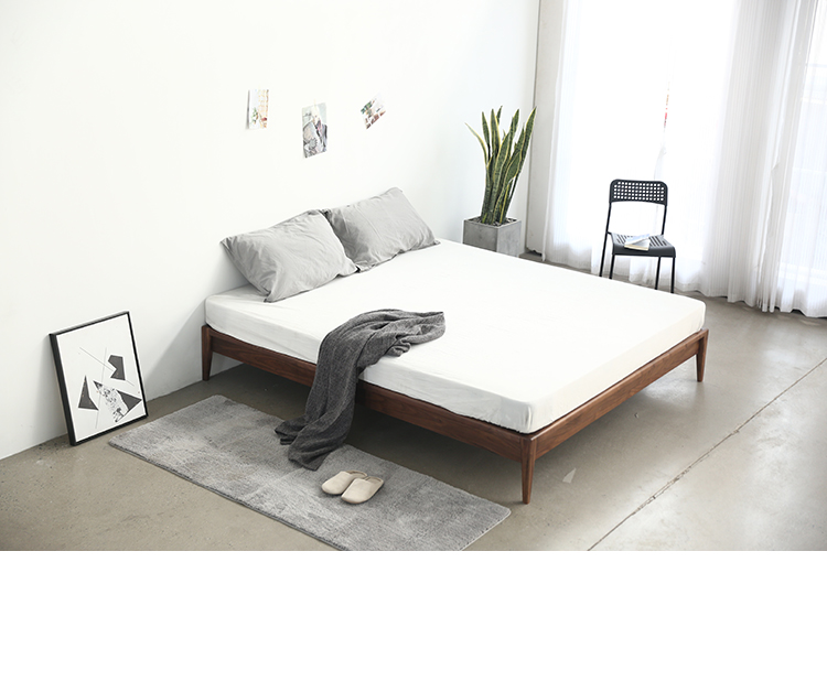 Khung giường gỗ óc chó đen Nhật Bản hiện đại tối giản, thấp, thấp, Bắc Âu, không có giường, gỗ, không có giường. - Giường giuong ngu