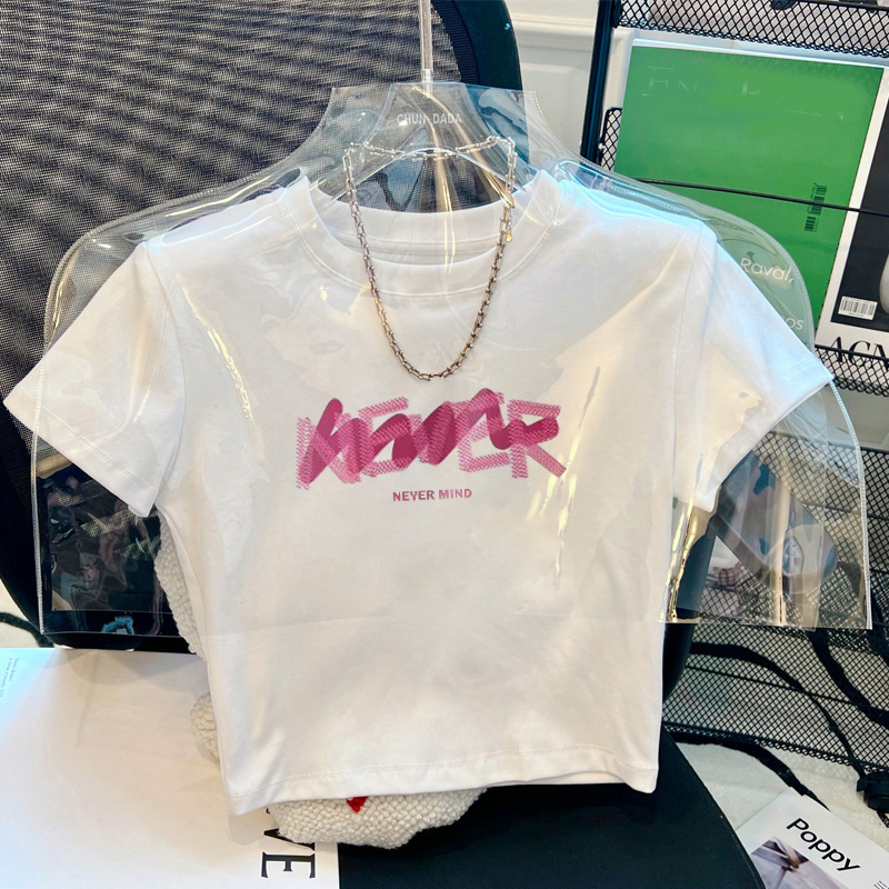 Letter Printed Short-Sleeved T-Shirt for Women in Summer White Slimming Look Short Sexy Chic Top with Niche Design Letter Printed Short-Sleeved T-Shirt for Women in Summer White Slimming Look Short Sexy Chic Top with Niche Design