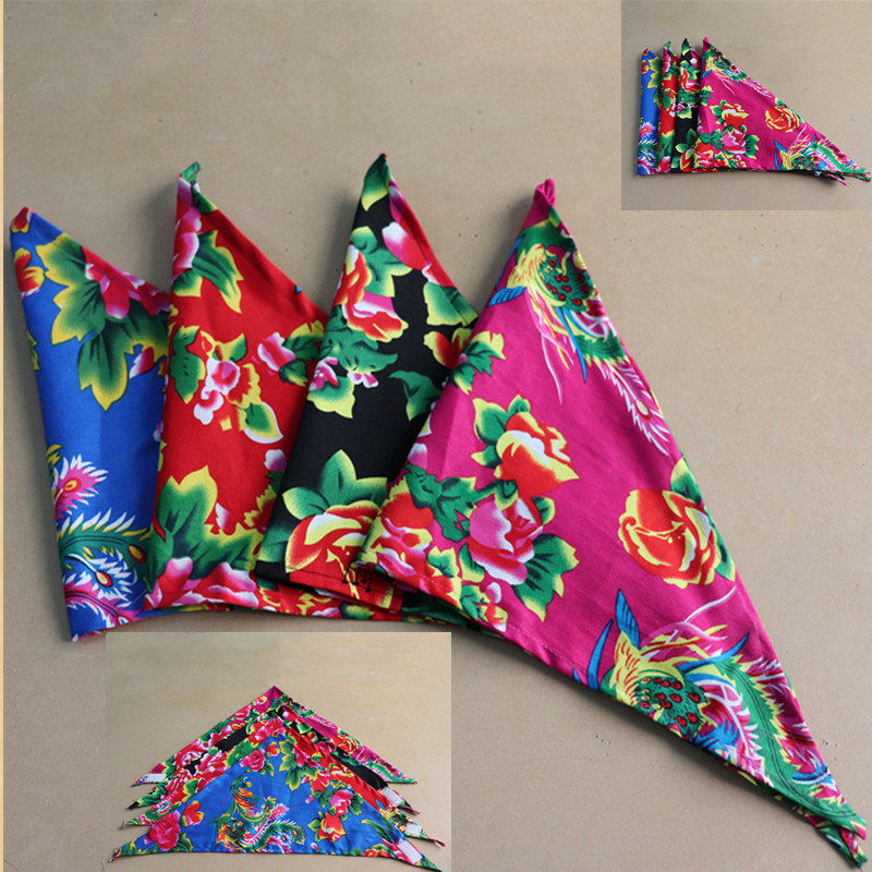 Pure Cotton National Wind Bag Headscarf Working Bunch Hair Waitress Triangle Towel Northeast Large Flower In-home Kitchen Anti-Smoke
