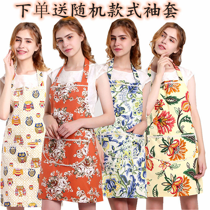 All cotton canvas adult pastoral kitchen fashion apron for broken flowers home hanging neck sleeveless apron clearing