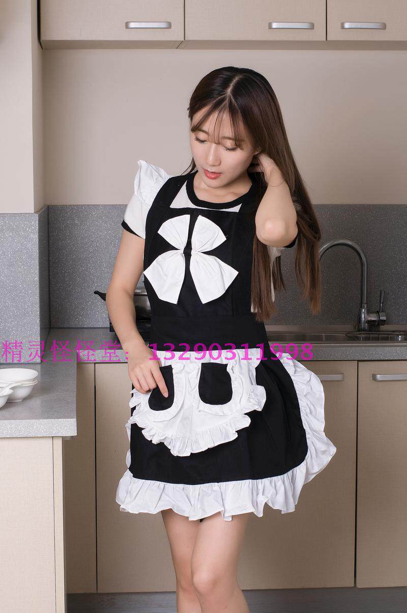 Fashion lace Korean butterfly - fed black apron restaurant waiter nail division net cotton cotton round