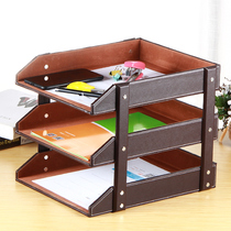 Leather office supplies File rack Data rack Creative desktop multi-layer file basket bar storage box Book stand