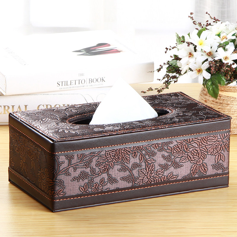 Retro leather big paper towels box paper cramps paper cramps paper box Living room Dining Towel Paper Box Creativity-Taobao