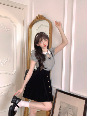 taobao agent Limo Bobon21 Female Graduate Miss Velvers Polying Pure Belt Skirt D2225