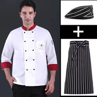 Качественный белый лонгслив, фартук, шапка