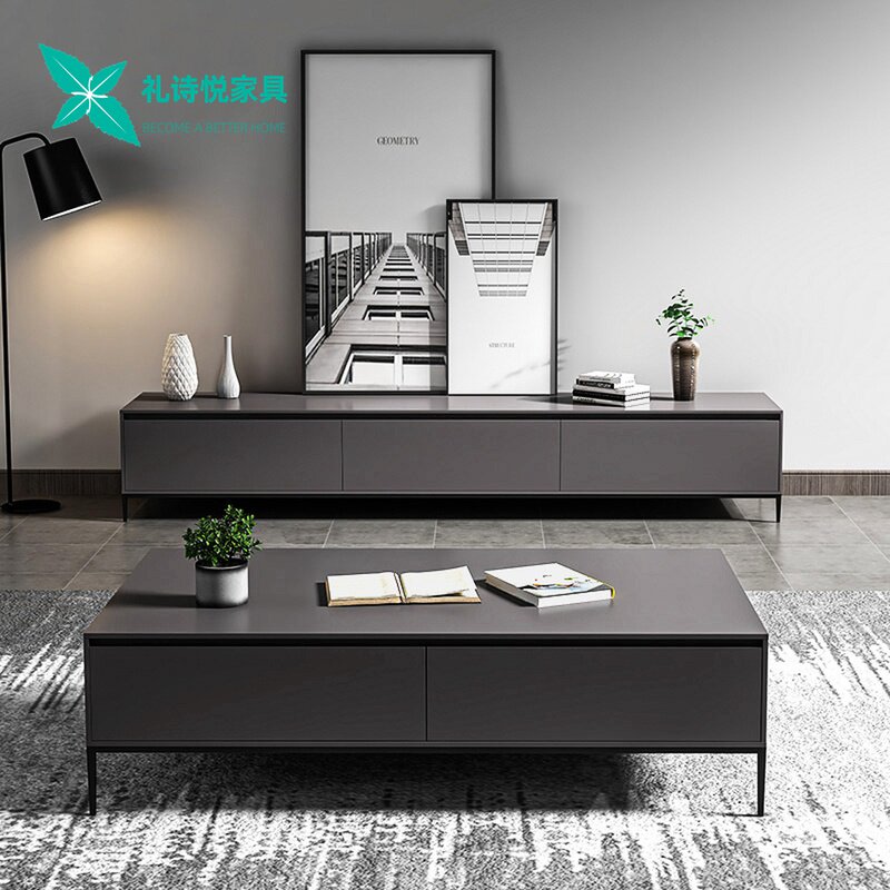 Italian minimalist light luxury TV cabinet Living room coffee table combination set Paint storage cabinet Modern simple household floor cabinet