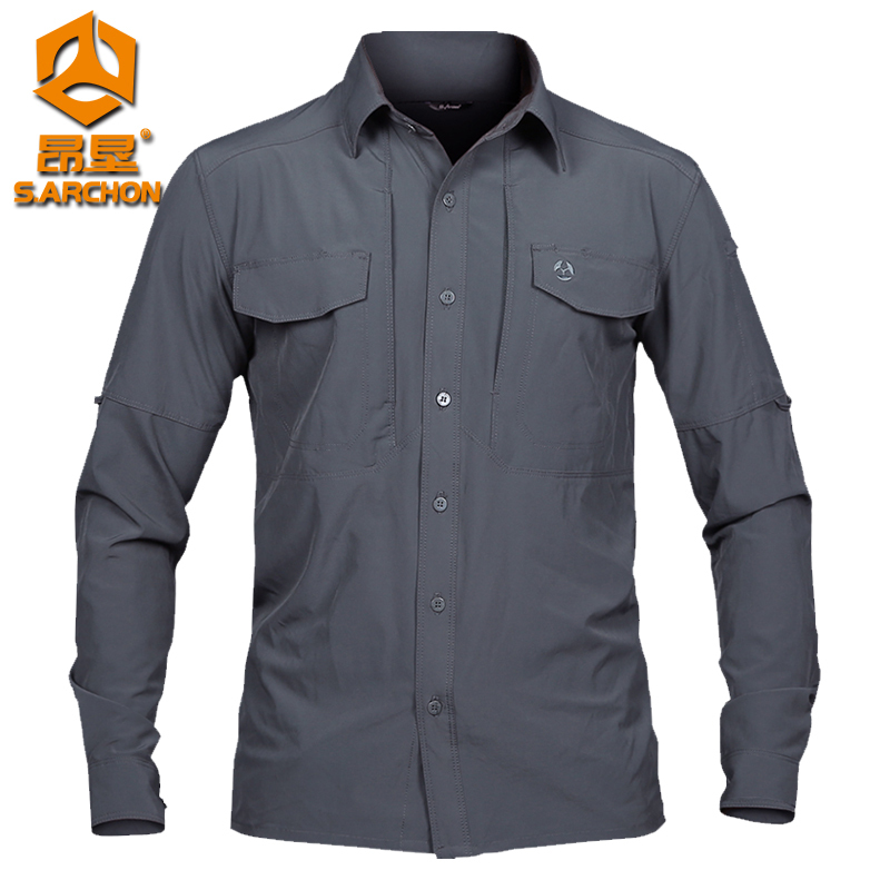 Outdoor Tactical Shirt for Men, Elastic, Quick-Drying, Breathable, Military-Style, Multi-Pocket, Lapel, Spring and Summer Base Layer, Long-Sleeved Work Shirt