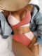 2023 European and American New Style Color-Blocked Cross-Strap High-Waisted Bikini Sexy Swimsuit Color-Blocked Swimwear Bikini