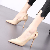 A D Hepburn French professional high-heeled shoes for women ~ sexy pointed black shallow mouth all-match stiletto shoes
