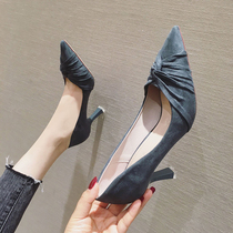 A D Hepburn French pointed high heels~2022 new comfortable suede shallow mouth all-match stiletto shoes