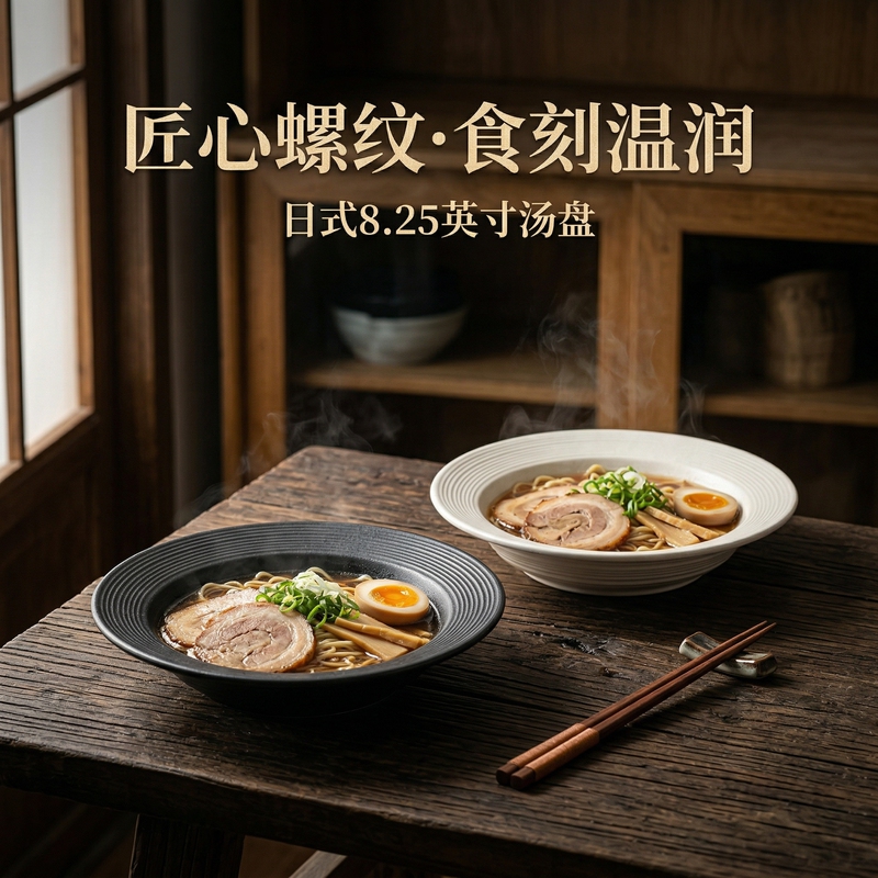 High-End Bamboo-Style Vintage Ceramic Dinner Plates, Dishes for Home and Restaurant Use, Japanese-Style Deep Plates