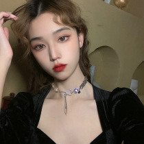 Korean design sense of simple fashion love rhinestone zircon chain necklace Net red literary temperament personality tide necklace