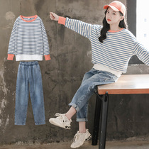 Tide brand Girl suit 2021 new childrens clothing spring and autumn sports foreign atmosphere Net red 12-year-old big child girl 13