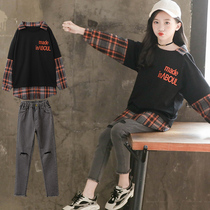 Tide brand girl Autumn suit 2021 new childrens clothing foreign spring and autumn girl clothes big childrens womens loose