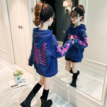 Tide brand childrens clothing girl hooded sweater 2021 autumn winter plus velvet children Korean girl casual loose thick coat
