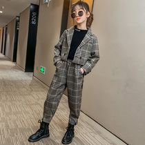 Tide brand female big boy Net red gas suit suit 2021 autumn and winter Korean version of woolen plaid two-piece girl cool