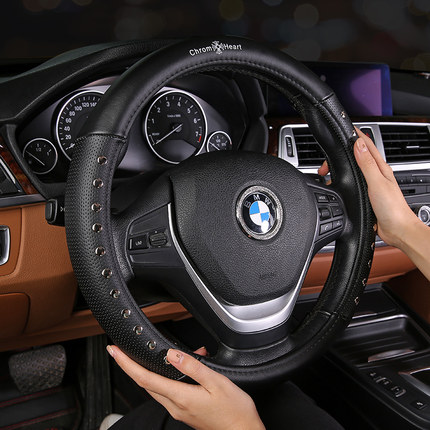 新款铆钉真皮汽车方向盘套宝马奔驰奥迪四季通