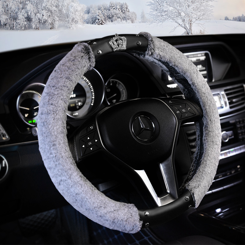 Winter Wool Steering Wheel Sleeve Crown Plush Women Universal Season Fashion In-car Supplies On-board Car Handlebar Sleeves