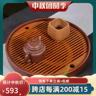 Water storage type electric Wood tea tray household simple Chinese Tea Sea round tray office Water small tea table kung fu tea set