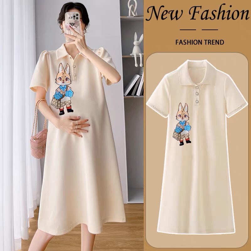 Maternity Summer Outfit Set Dress Short-Sleeved New Top Summer Fashion Loose Summer T-Shirt Dress Trendy Hot Mom