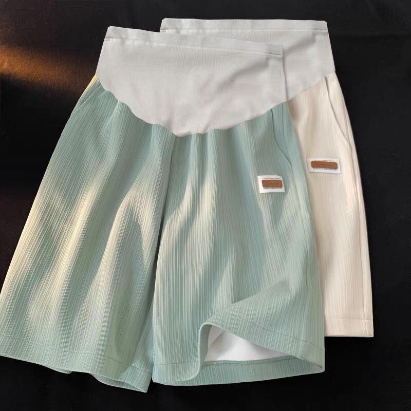 Maternity Ice Silk Shorts for Women, Summer Thin Five-Point Pants, High-Waisted, Slimming, Loose-Fitting Sports Mid-Length Pants, Maternity Summer Wear