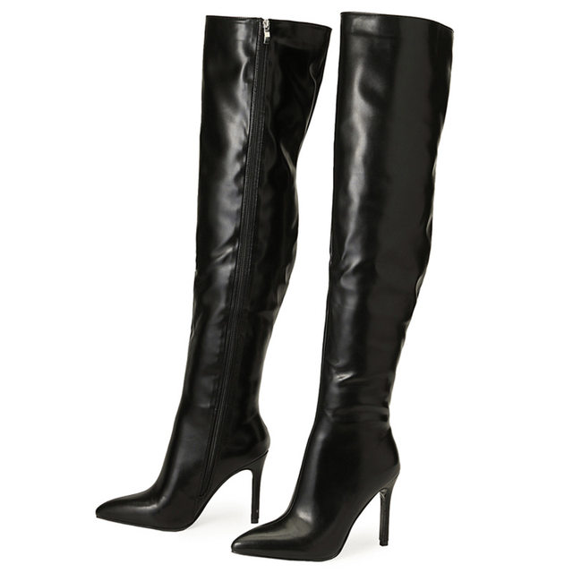 High-Heeled Boots for Women, New Autumn and Winter Models, European and American Cross-Border Style, Super High Heels, Large Size, Black Over-The-Knee Long Boots