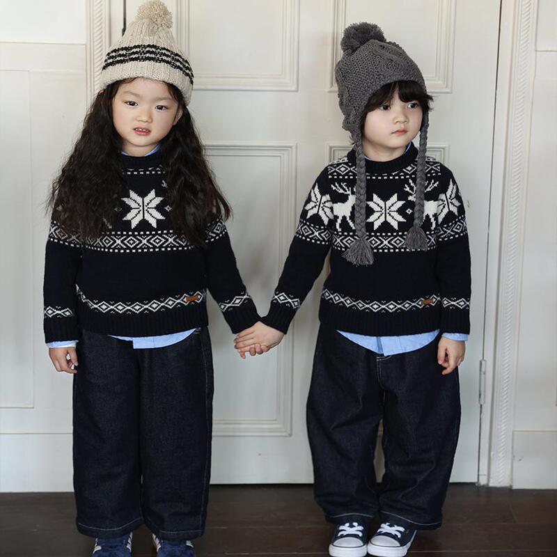 Hooze Pow24Ss Winter Christmas Pullover Sweater Navy Blue Snowflake Design Brightening Versatile Pullover Warm Sweater Hooze Pow24Ss Winter Christmas Pullover Sweater Navy Blue Snowflake Design Brightening Versatile Pullover Warm Sweater