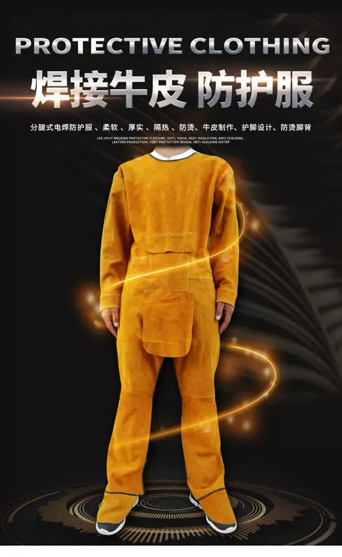 Quần áo bảo hộ hàn da bò nguyên chất, chống bỏng, chống cháy, chịu nhiệt độ cao và chịu mài mòn, tạp dề hàn cách nhiệt, quần áo bảo hộ lao động nam quần áo bảo hộ có quạt