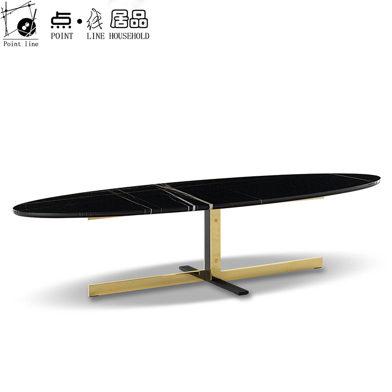 Italian minimalist marble coffee table hotel villa light luxury stainless steel side table creative net red oval side table