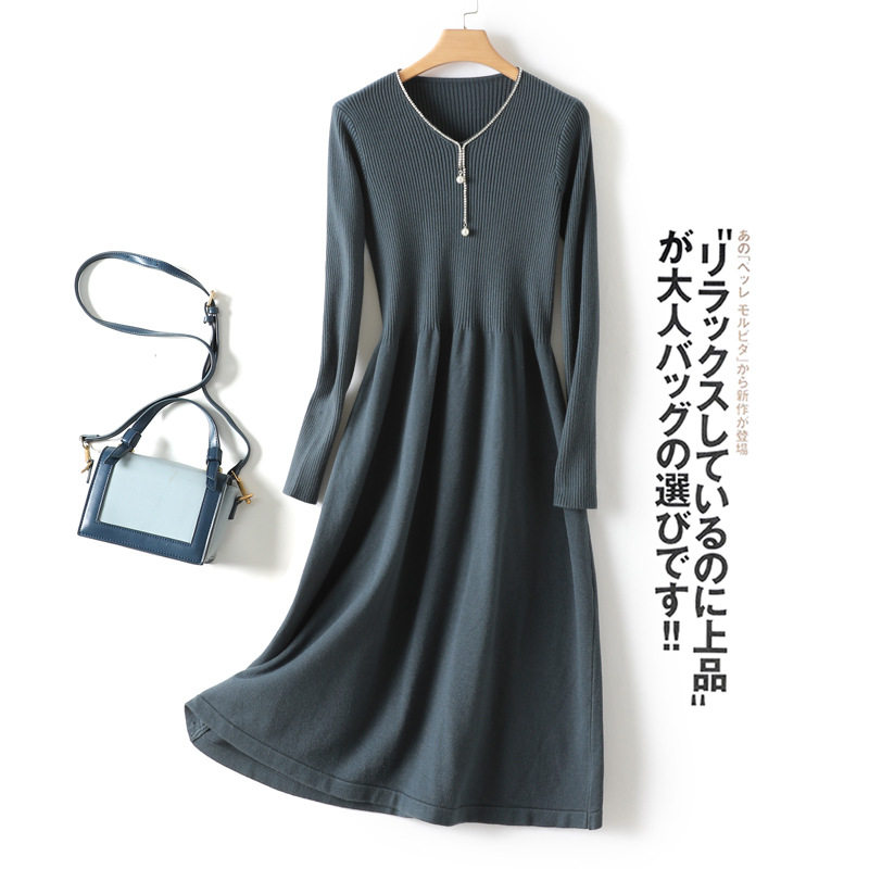 Foreign Trade Outlet Italian Tail Single Women's Dress Big Tail Goods Withdrawal Cabinet Cut out of long sleeves Dress Foreign Dress