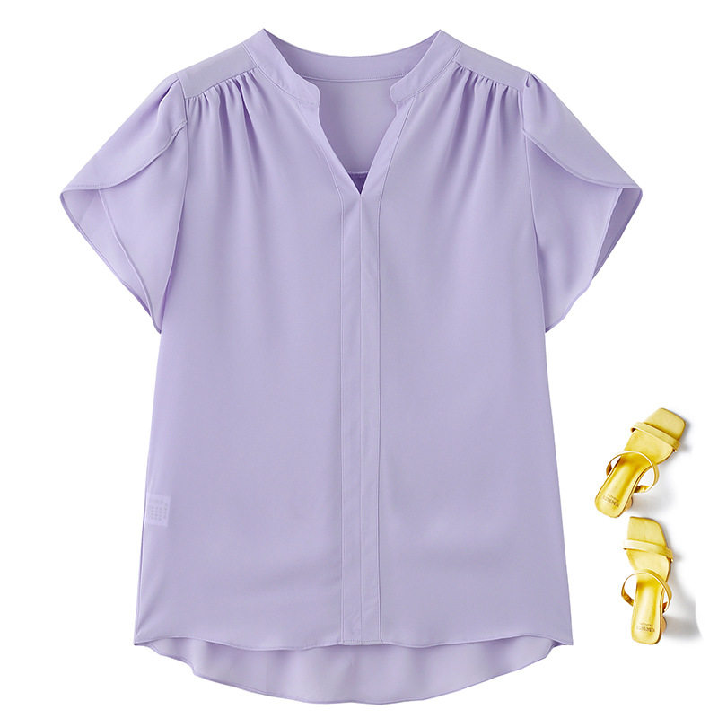 Foreign Trade Women's Clothing Outlet France Single Discount Tail Single Clear Warehouse Special Price Withdrawal Case Bull Stock European And European Lotus Leaf Short Sleeve Snow-spinning Jersey