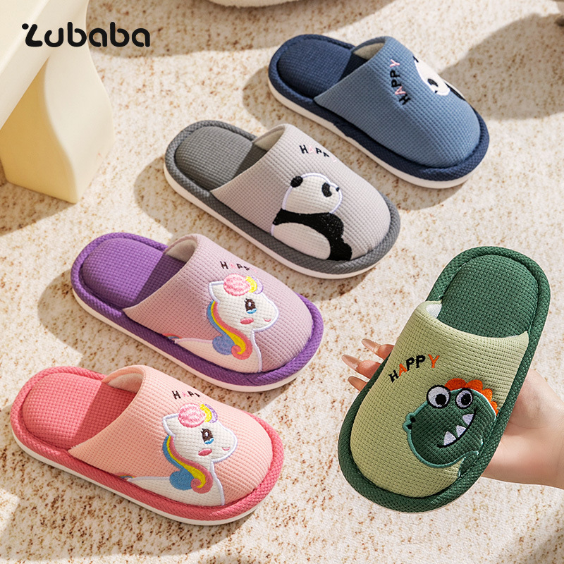 Pig Daddy Children's Cotton Slippers for Boys and Girls, Autumn and Winter Indoor Home Non-Slip Parent-Child Cartoon All-Season Cotton and Linen Slippers