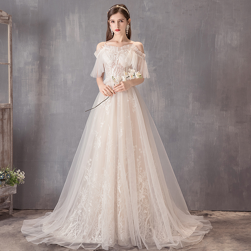 Sling cưới ánh sáng váy 2020 mới cô dâu ra tiếng Pháp của chiếc váy đơn giản người phụ nữ mỏng Sen hệ thống siêu cổ tích mơ kéo đuôi nhỏ