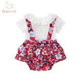 Детский комбинезон, тонкая летняя одежда, комплект, футболка для девочек, подтяжки, боди, штаны, наряд маленькой принцессы, цветочный принт
